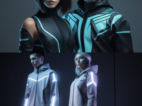 fashion models in futuristic clothing