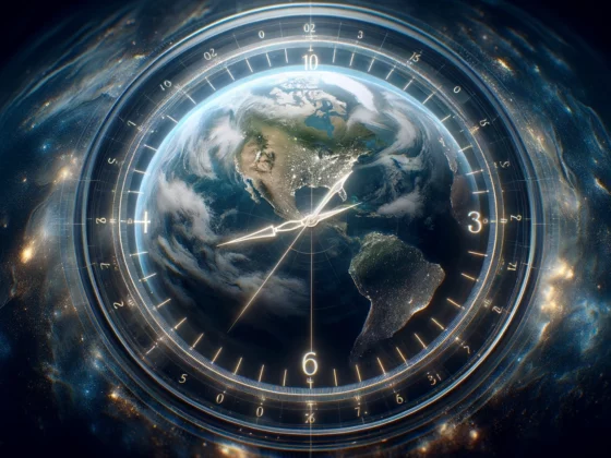 Doomsday Clock over the globe